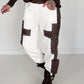 Sweathose im Materialmix - weiss-mokka