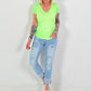 Ribbed T-shirt with fringe - neon green