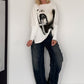 Sweater mit Stulpenärmeln und Strassmotiv Woman & Cross - ecru