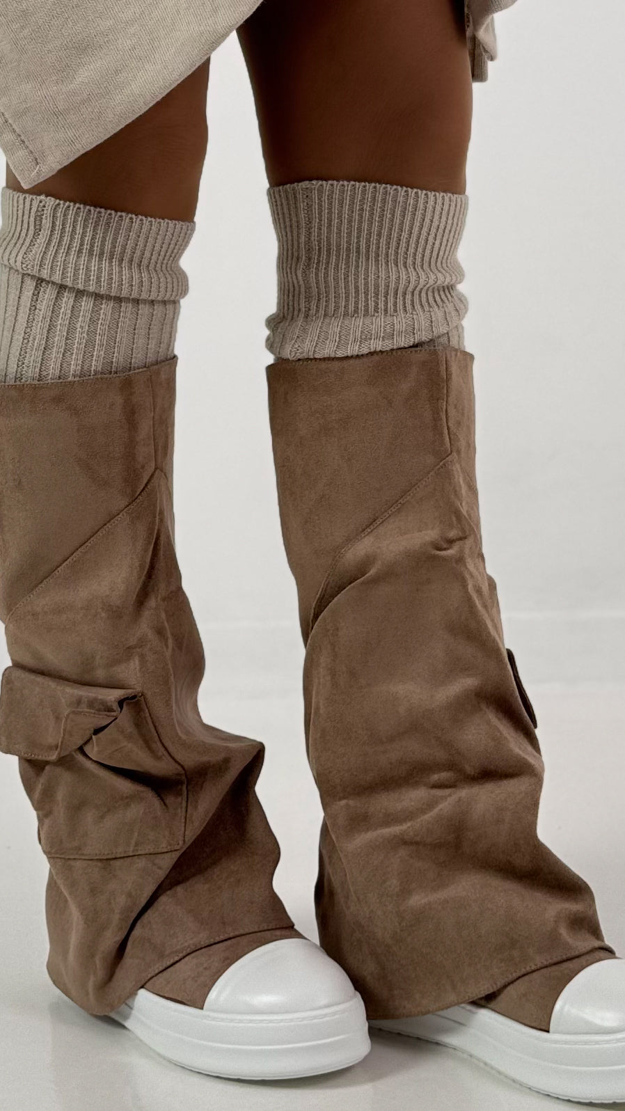 Suede-look boots, model "Utility" - taupe