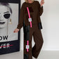 Casual tweedelig pak met details van leerlook en corduroy - mokka