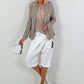 Leinen Blazer mit Zierknöpfen und Ripp-Details - taupe