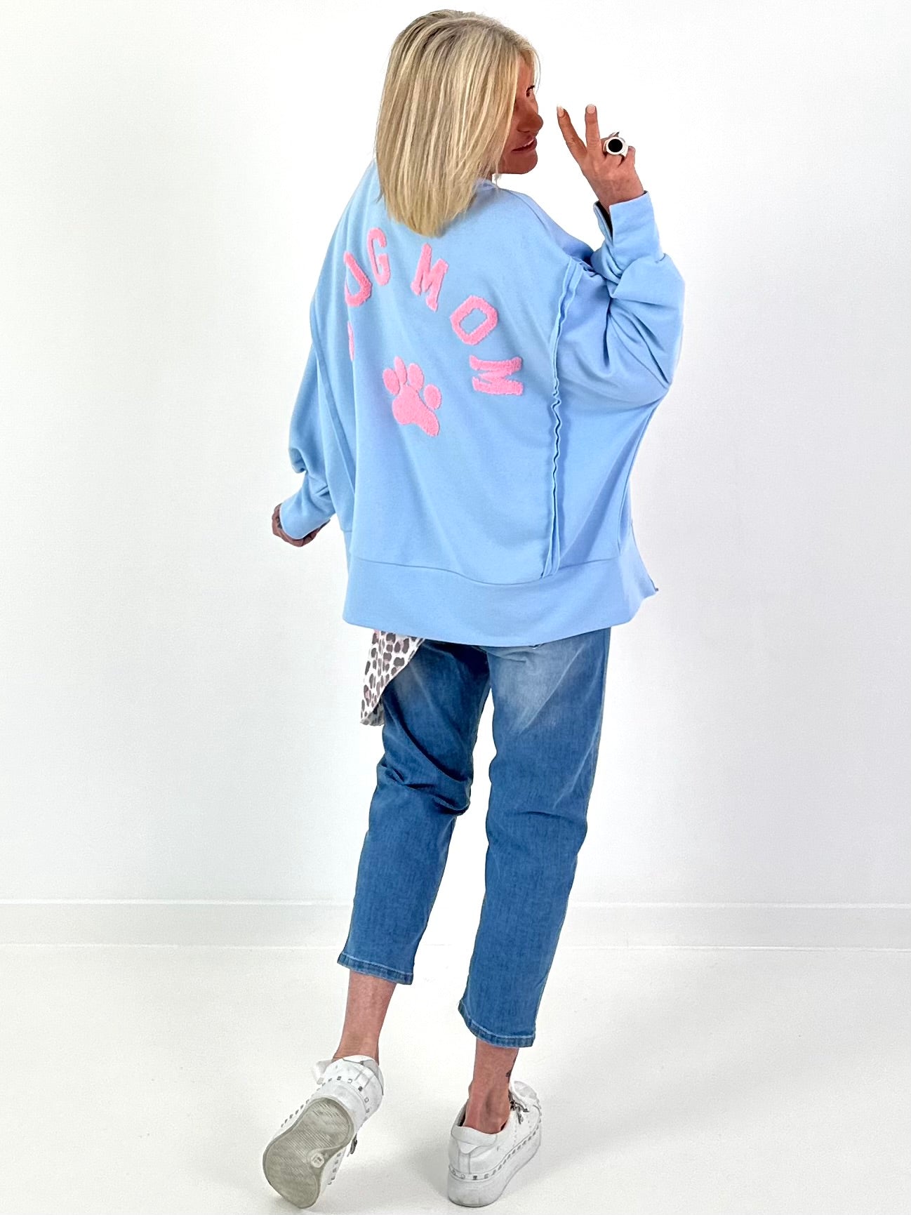 Oversized Sweater Dog Mom - Light Blue