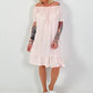 Kleid mit kurzen Ärmeln und Volant - rosa