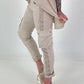 Trousers with crochet flowers and patch pockets - beige