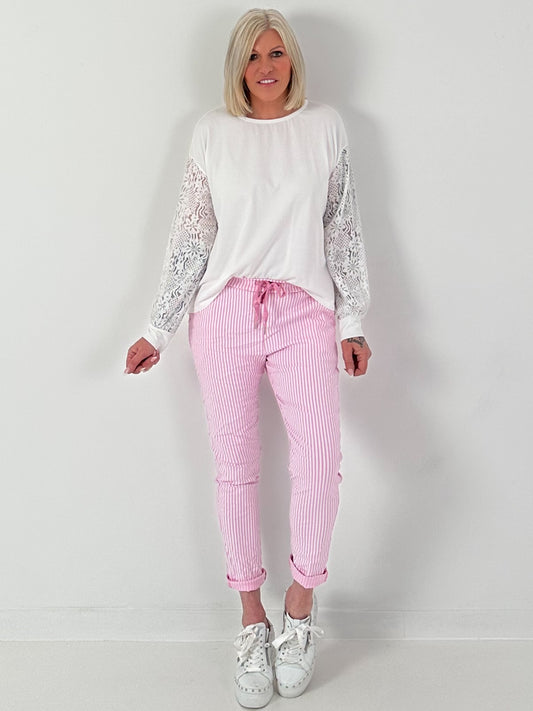 Shirt with lace inserts - white