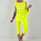 Shirt mit All-Over Cut-Outs und Ösen - neongelb