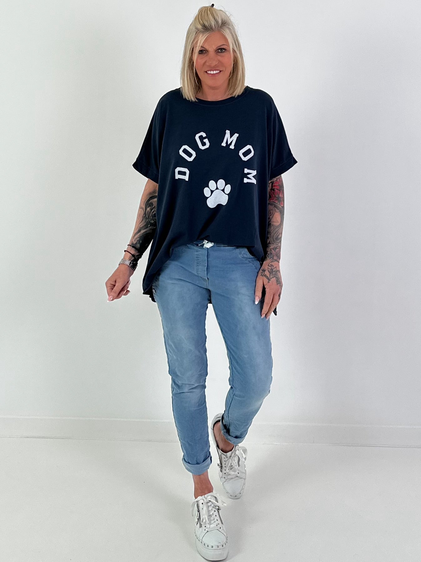 Oversized T-Shirt Dog Mom - dunkelblau