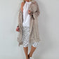 Jeansmantel mit Leo und floralem Netzeinsatz - beige