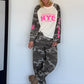 Sweater with camouflage sleeves and 3D print - beige-taupe-multicolored