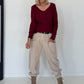 Geribd T-shirt met gerafelde V-hals - bordeauxrood
