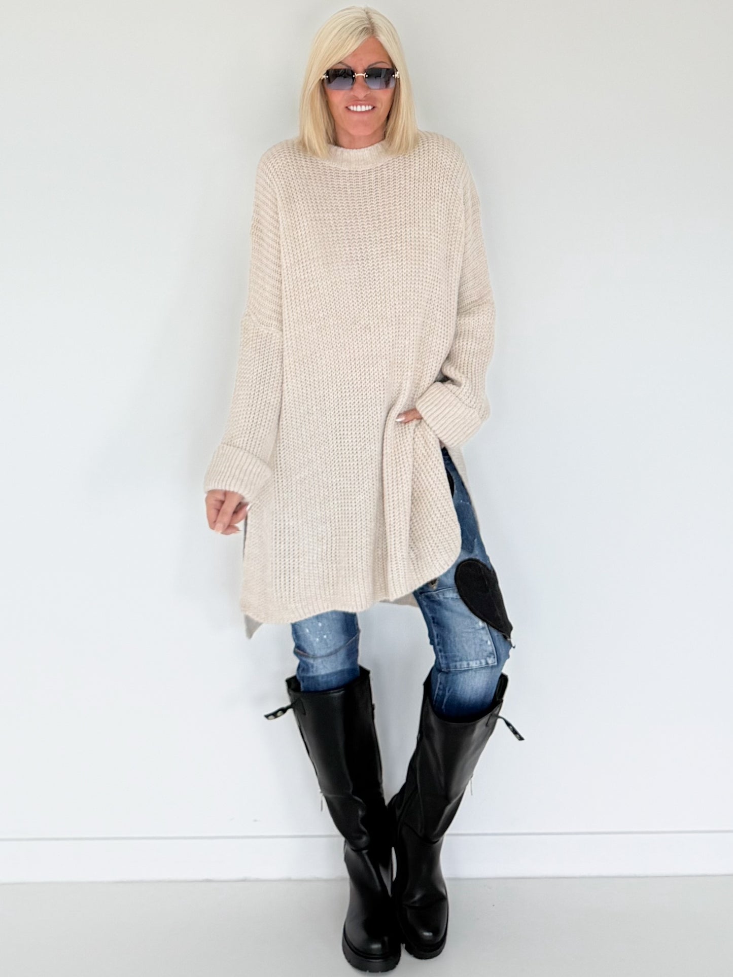 Long Strickpullover - beige