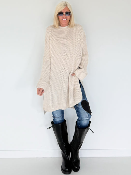 Longline knitted sweater - beige