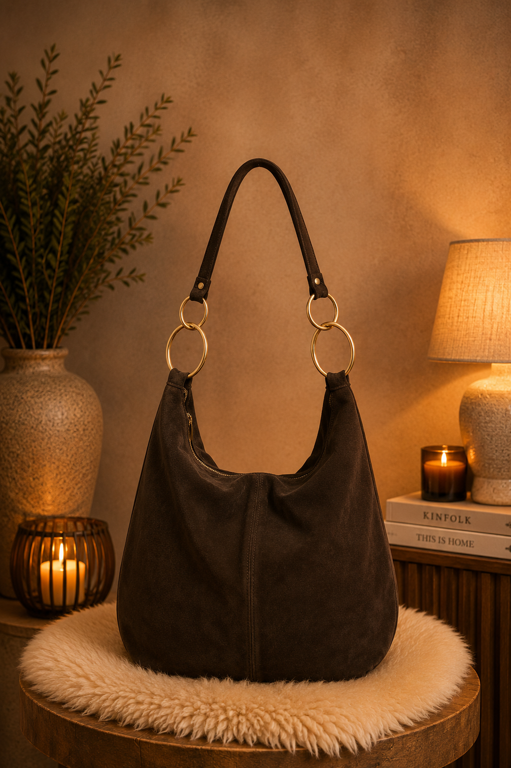 Genuine leather bag with elaborate details - mocha