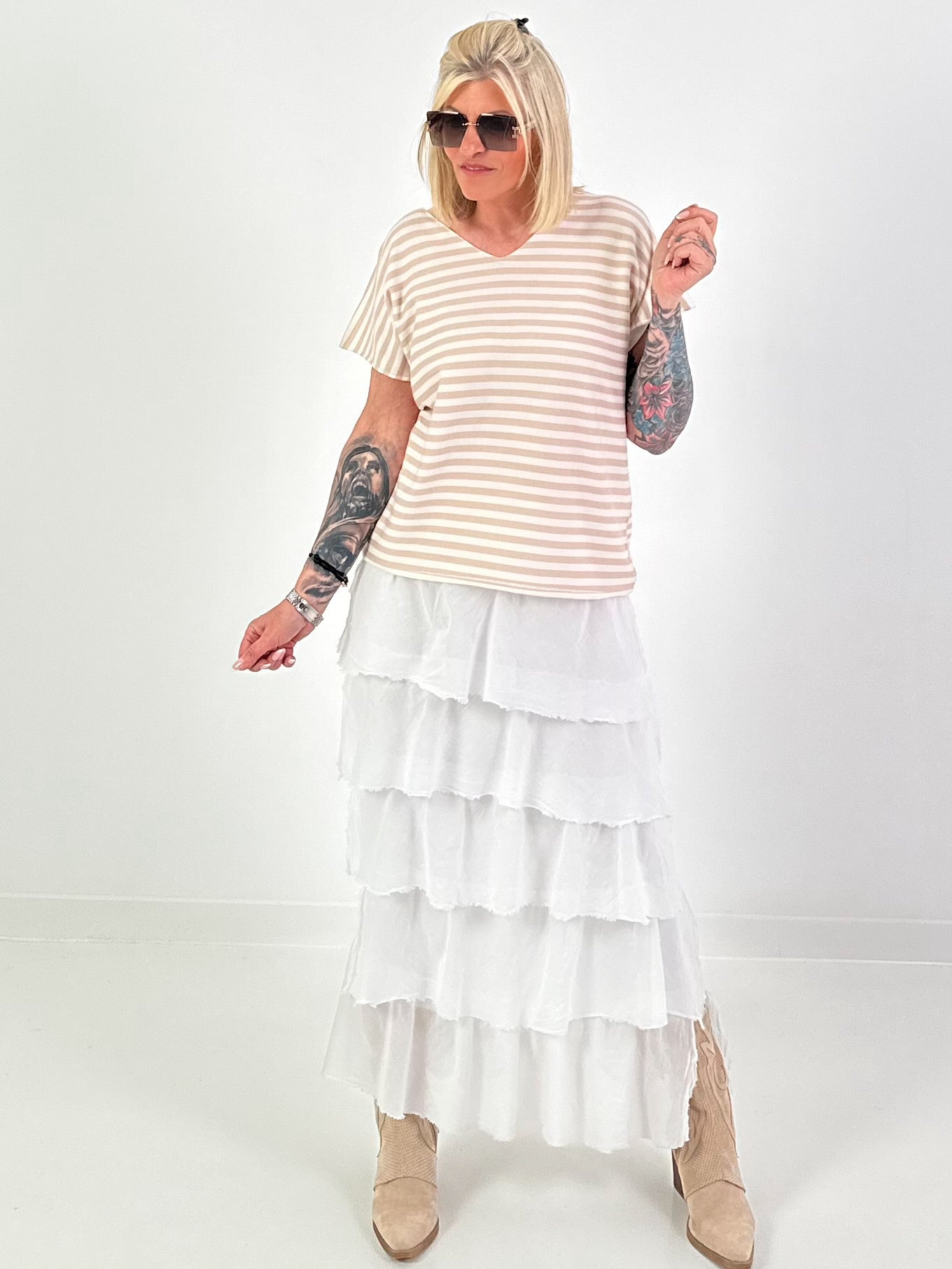 Striped fine-knit shirt - beige-white