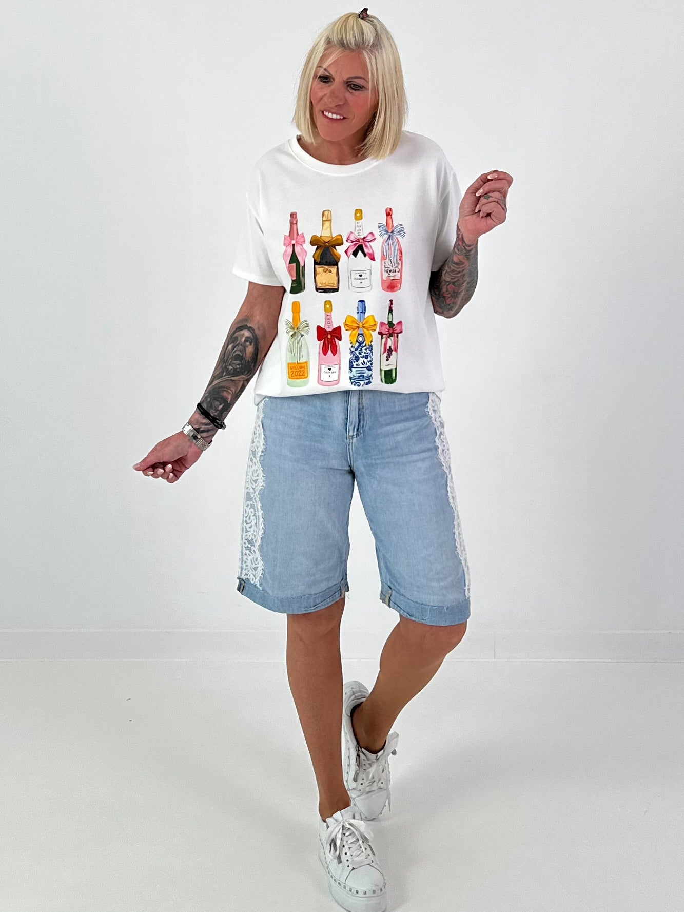 Sweat T-Shirt mit Print - weiss