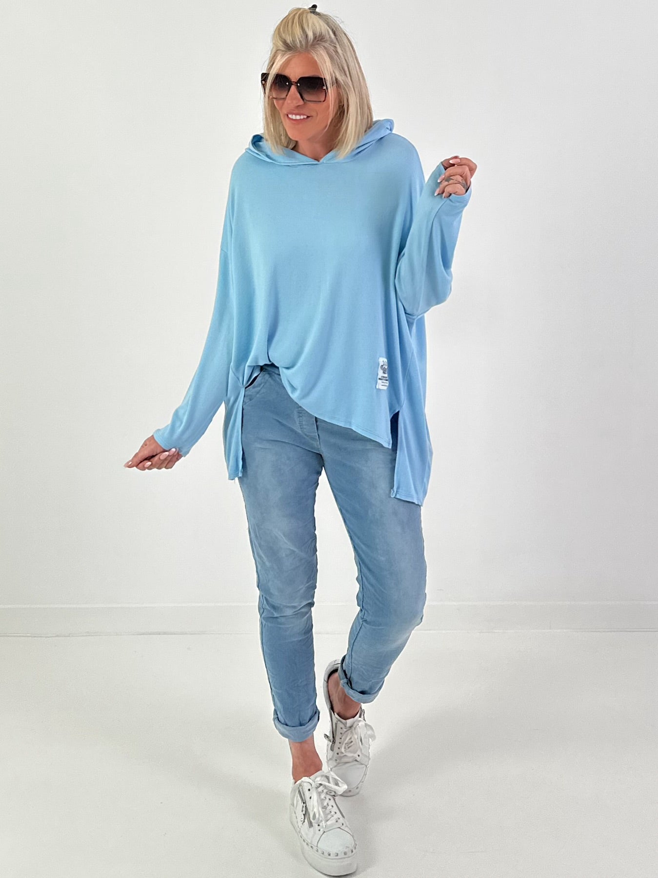 Feinstrick Hoodie - hellblau