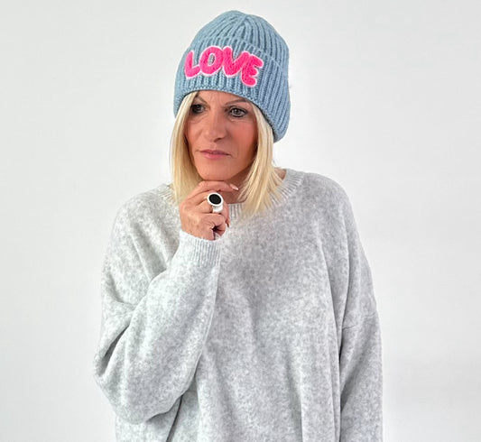 Zwillingsherz hoed model "LOVE" - blauw