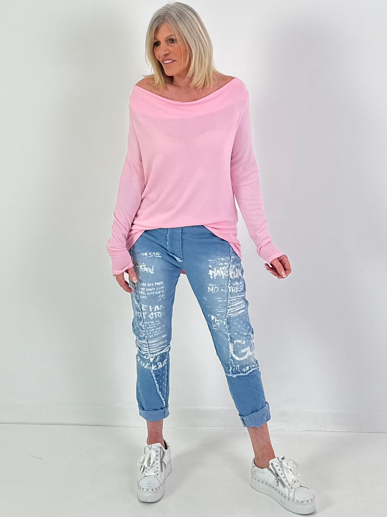Shirt met watervalhals - roze