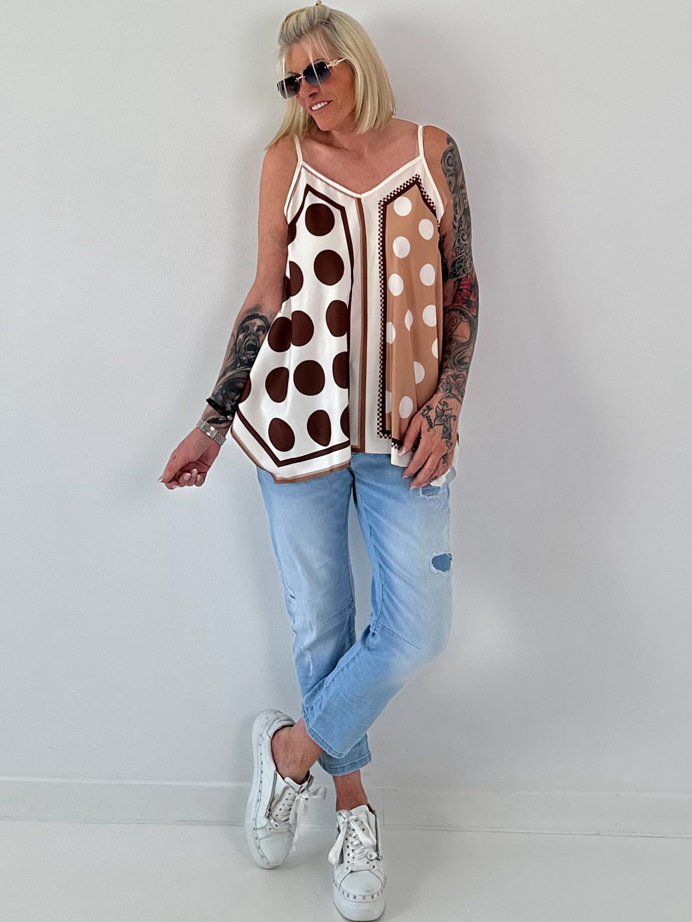 Flowy patterned top - beige - multi-colored