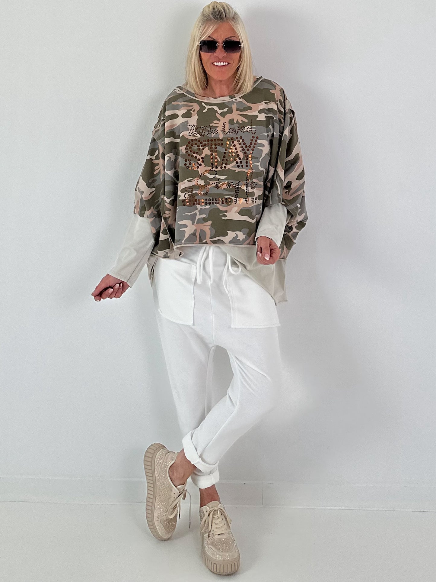 Oversized Sweater mit halben Arm - camouflage