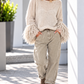 Fringe-look sweater with trumpet sleeves - beige