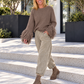 Pullover mit Trompetenärmeln im Fransen-Look - taupe