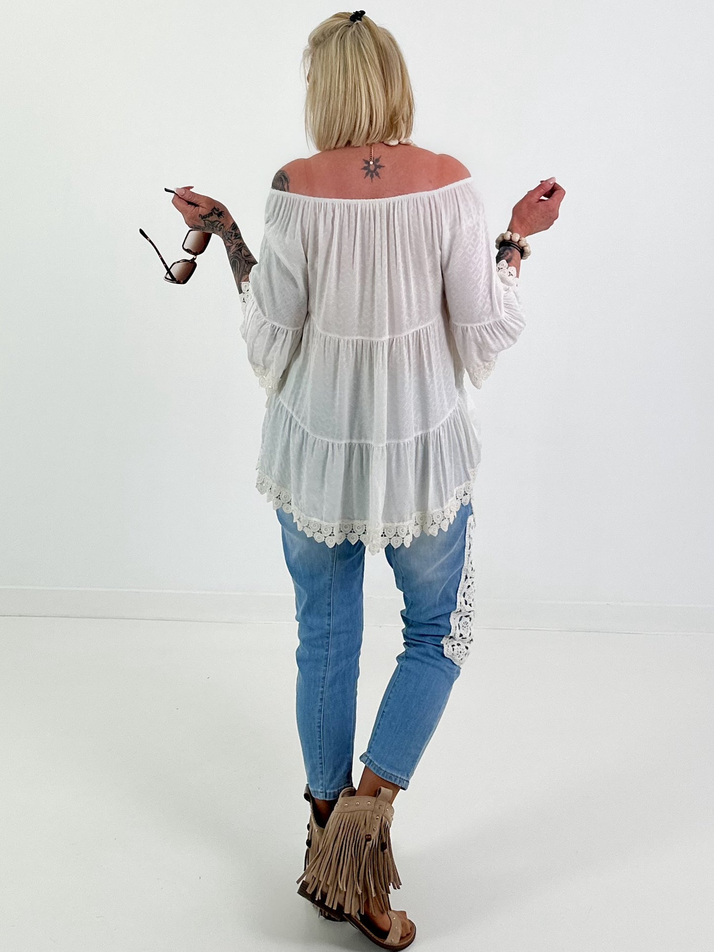 Boho Tunic with Crochet Details - White