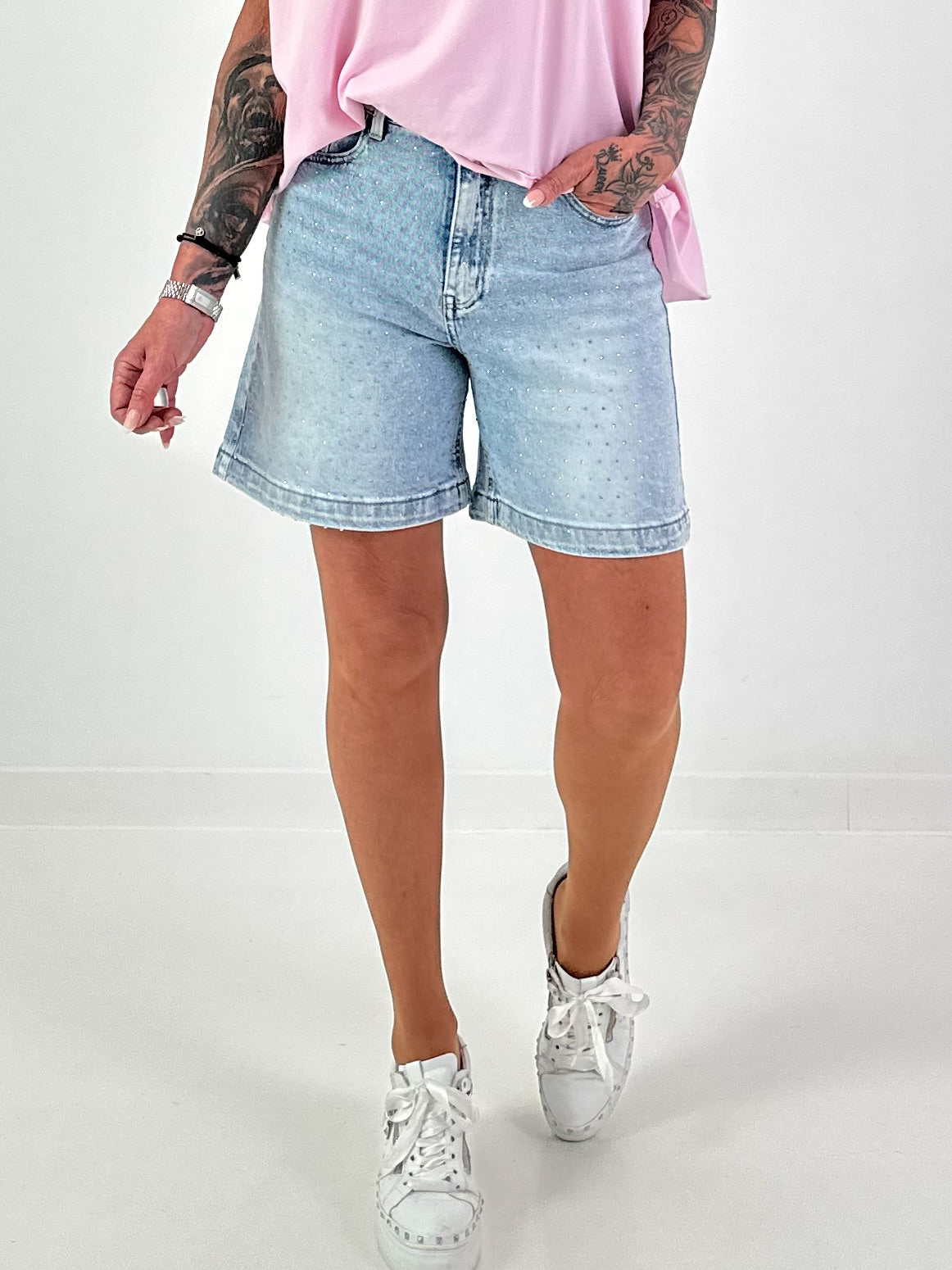 Rhinestone denim shorts