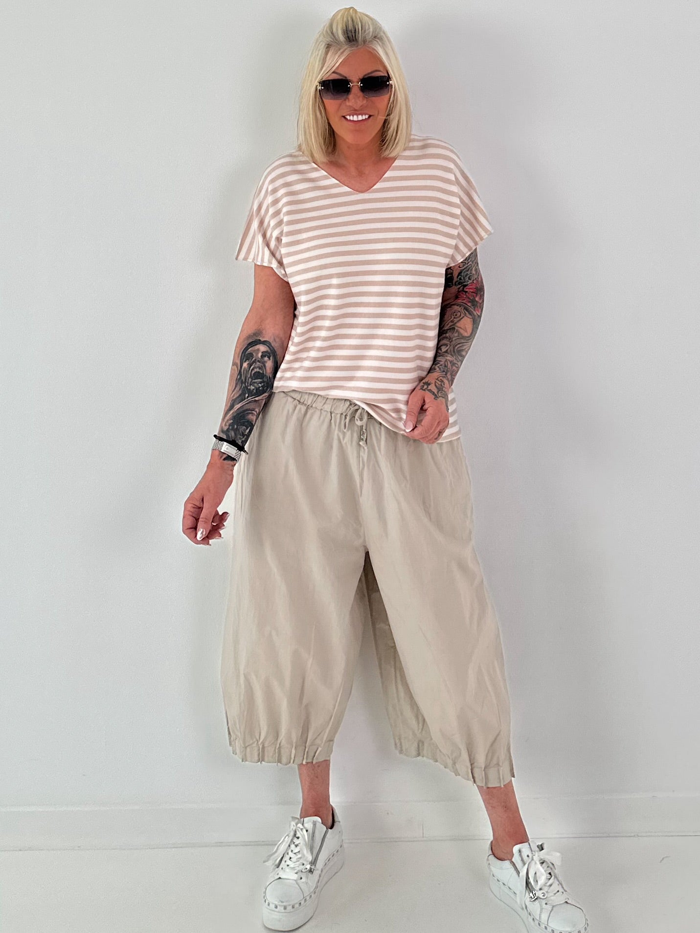 Gestreiftes Feinstrick Shirt - beige-weiss