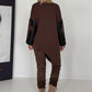 Asymmetrischer Sweater mit Kreuz- und Lederoptik-Details - mokka