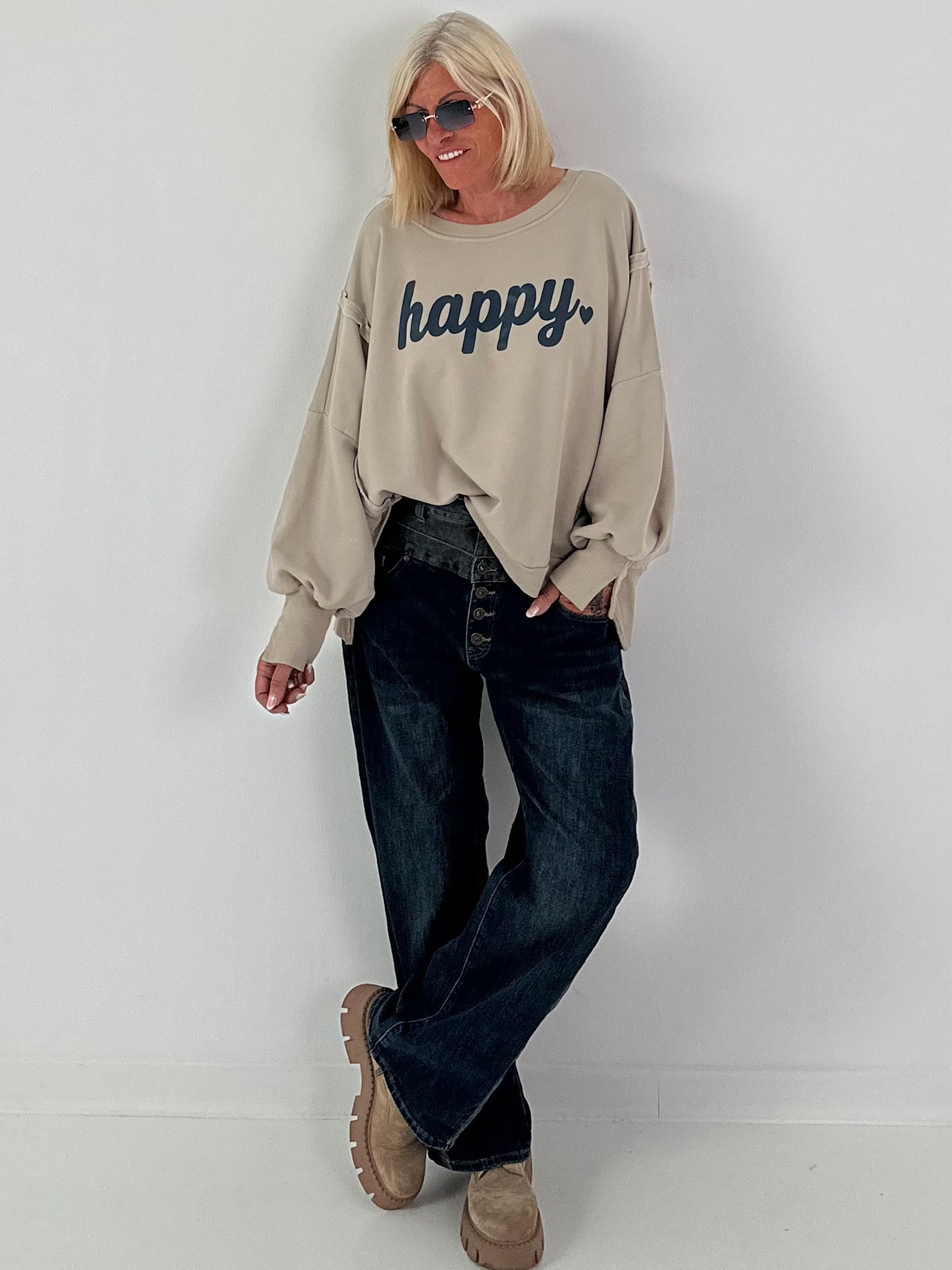 Sweatshirt mit happy Print - mude