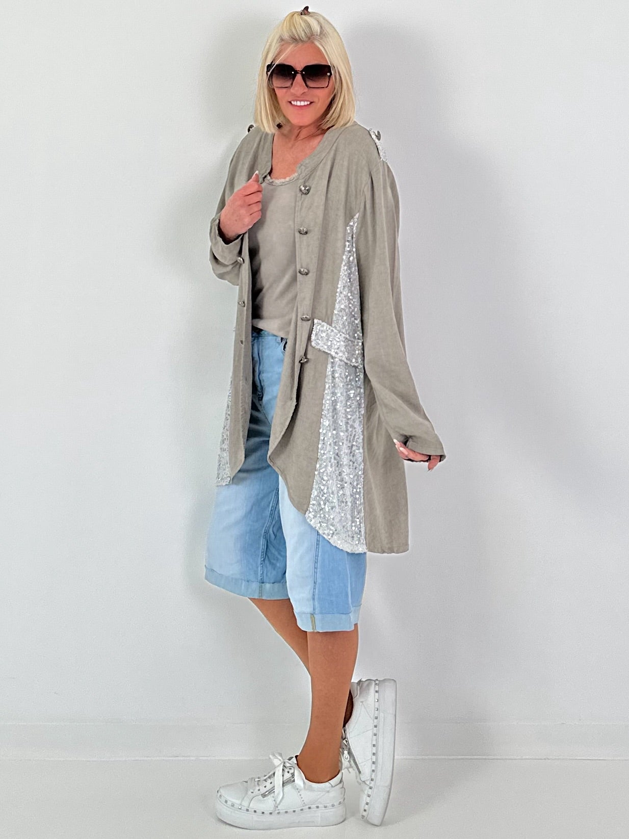 Oversized Leinen-Military Blazer - taupe