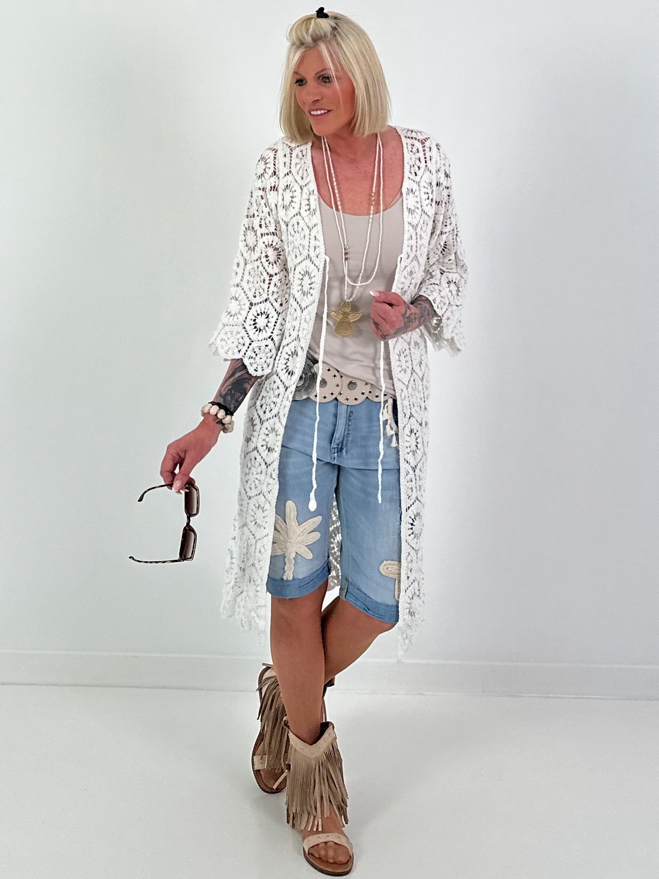 Crochet Tie-Up Coat - White