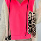 Oversized grofgebreide hoodie met sweat-inzetstuk - neonroze-ecru