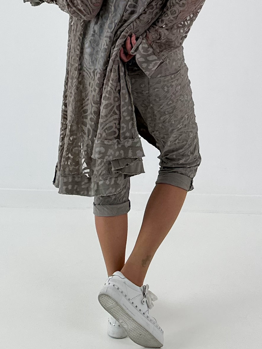 Stylische Hose mit Überwurf im Knit-Look - taupe