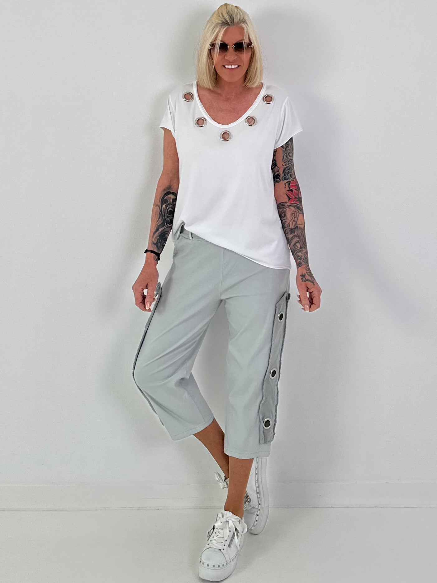 Broek met veteroogjes - grijs