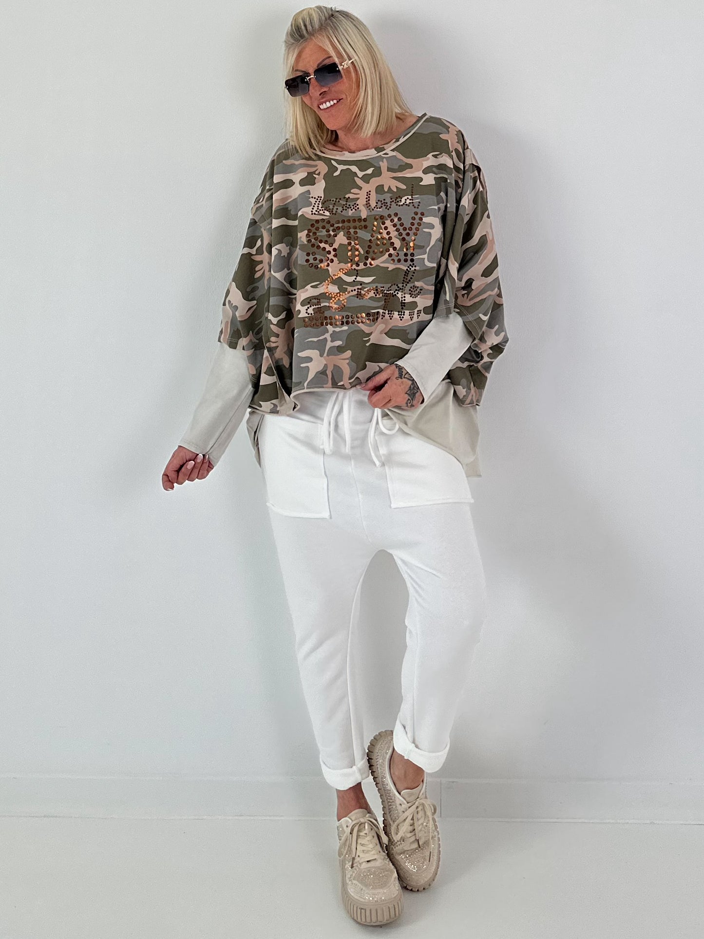 Oversized Sweater mit halben Arm - camouflage