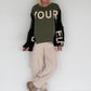 Sweater mit Strickeinsätzen - oliv