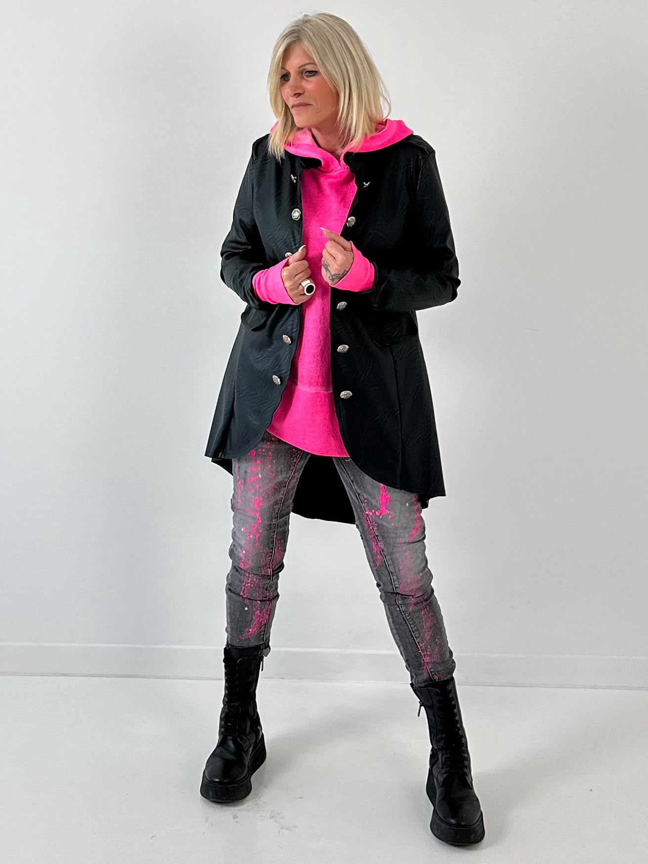 Militair jasje in lederlook model "Midnight Empress" - zwart