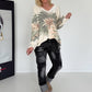 Pullover mit V-Ausschnitt und Botanical-Print - creme-oliv
