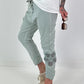 Baggy/Boyfriend broek met gehaakte bloemen aan de zijkant - kaki