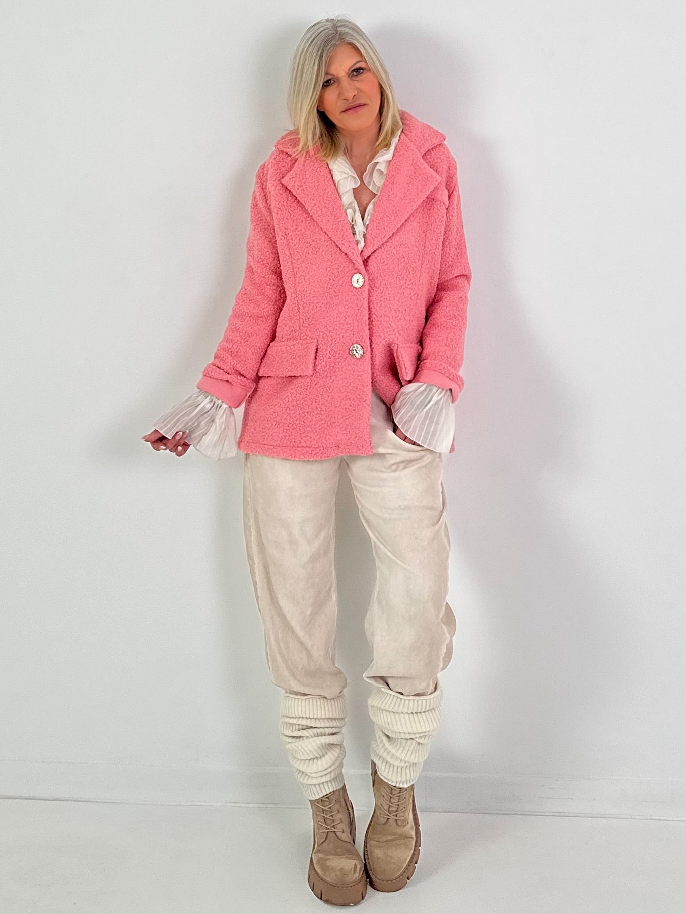 Bouclé Jacke - rosa