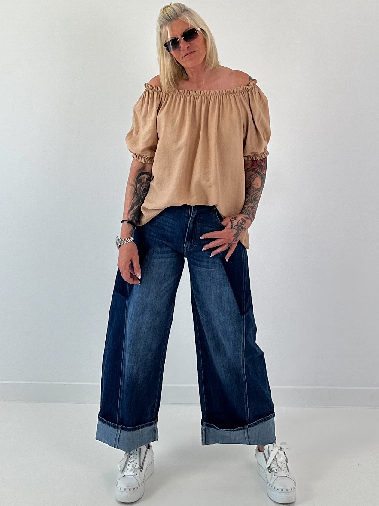 Carmen Tunika mit halben Arm  - camel