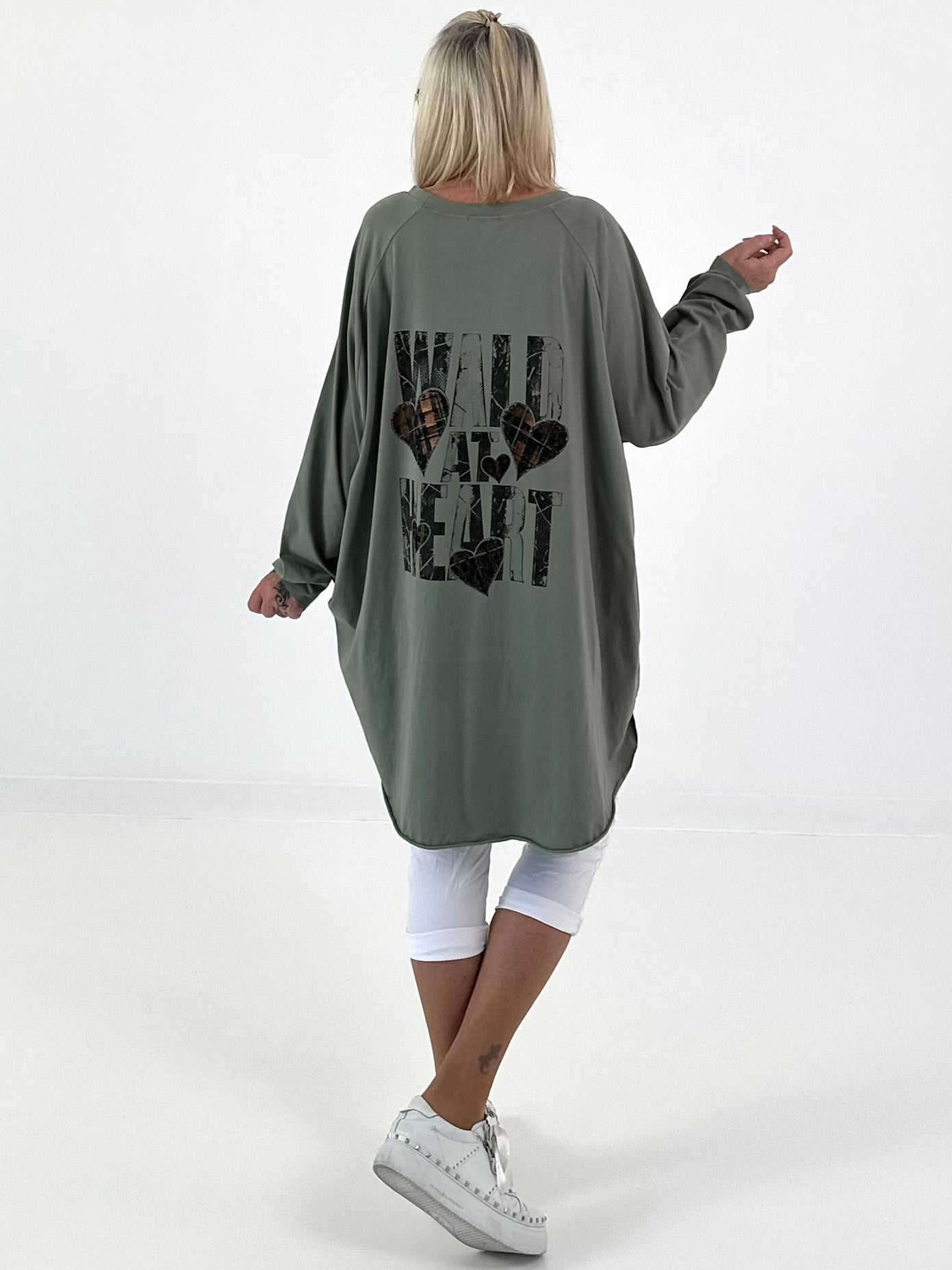 Oversized Shirt with Back Print - Olive
