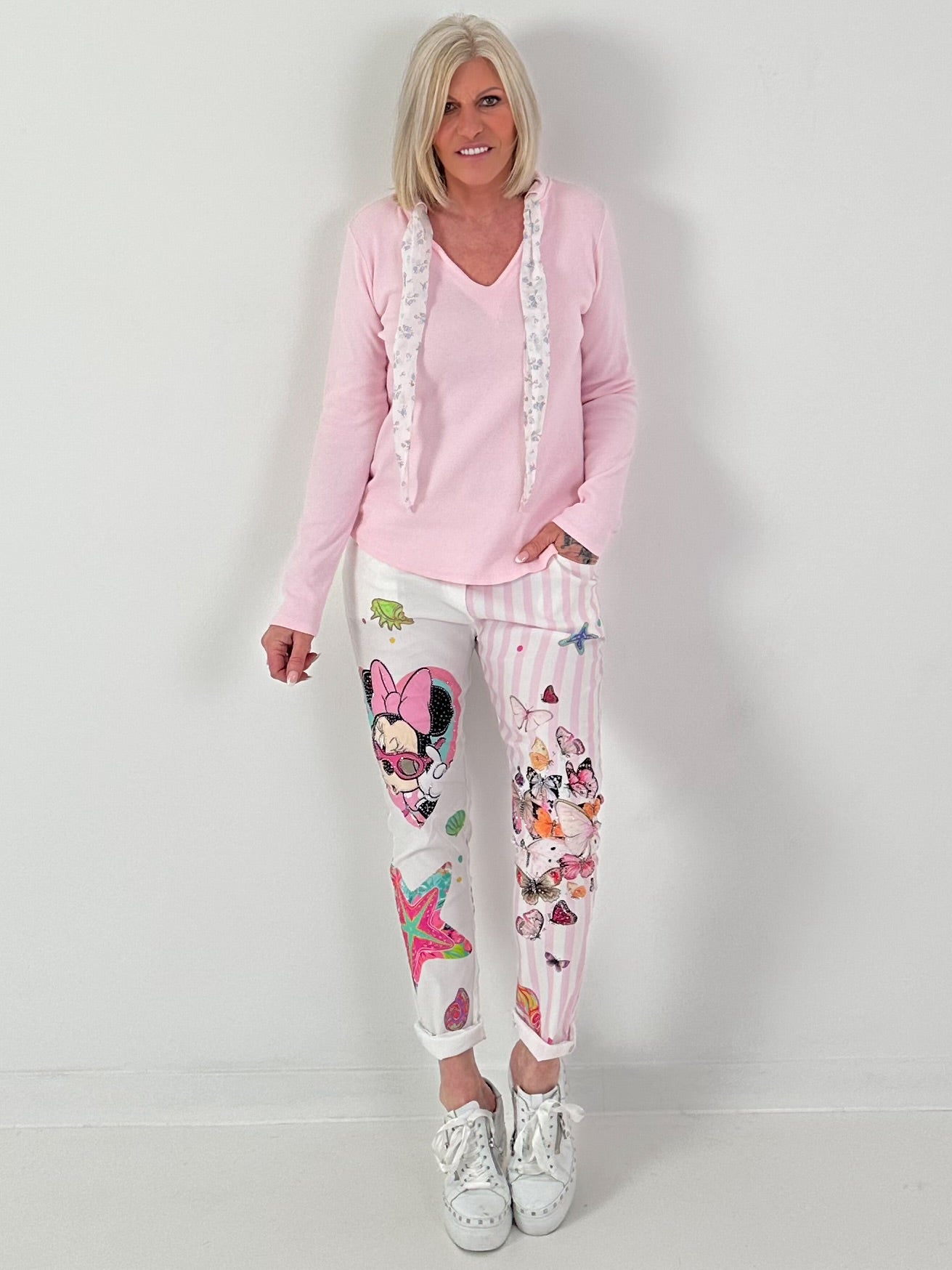Hose mit Print-Mix - rosa-weiss