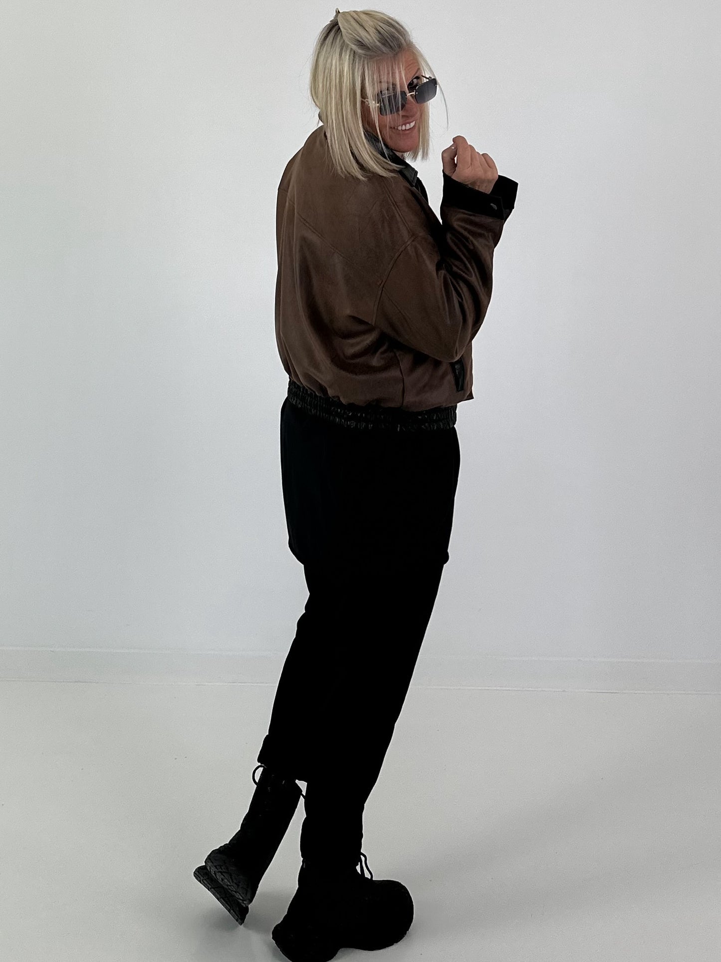 Vintage blouson in leather look - mocha
