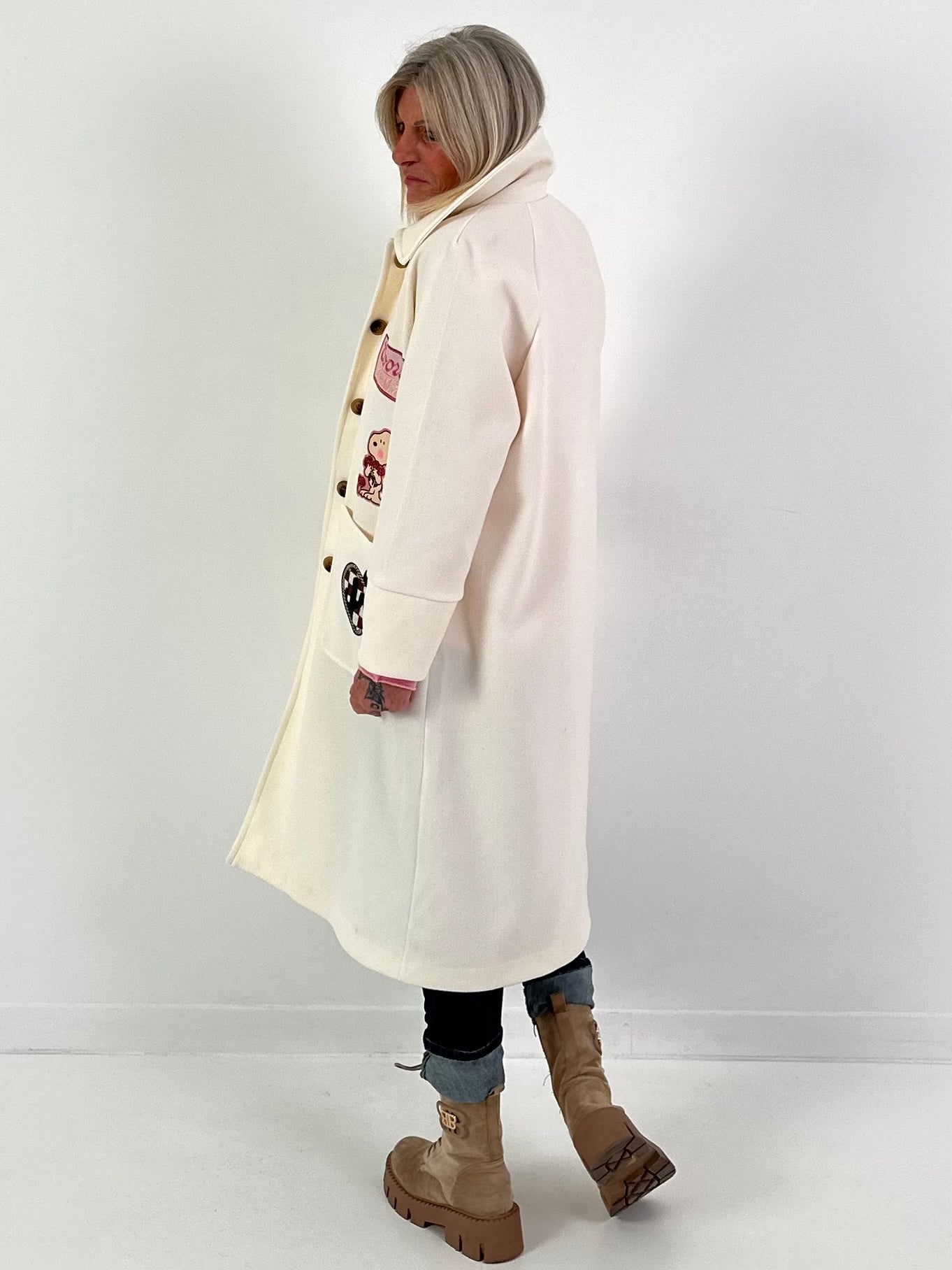 Mantel mit Schal Modell "Vintage Whimsy" - ecru