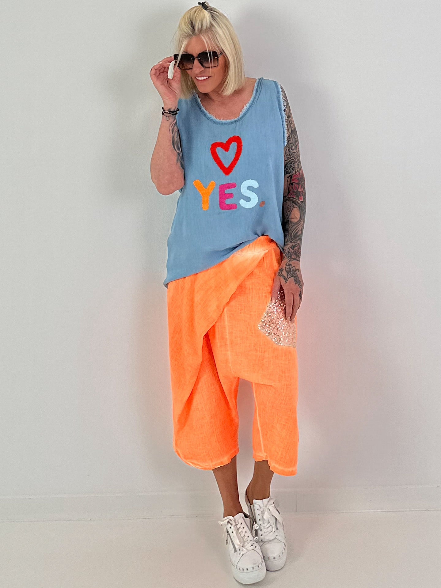 Jeans Top Yes mit Fransen - blau