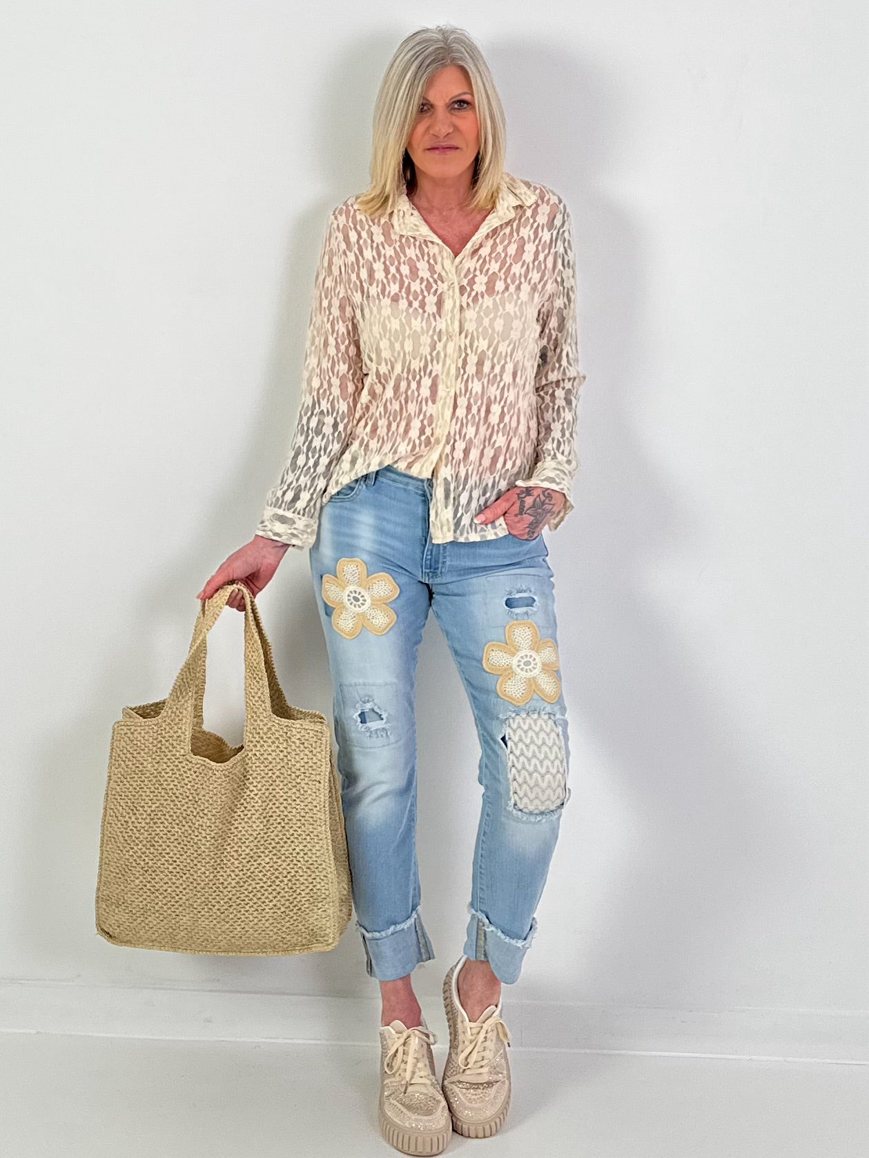 Bluse aus Spitze - beige